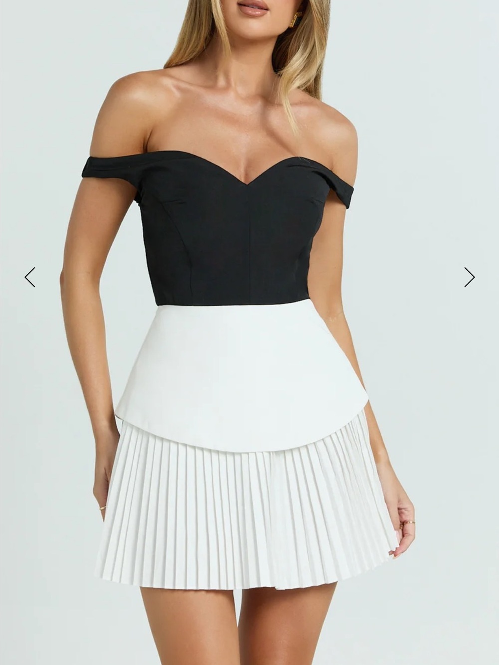 Showpo Black & White One-Shoulder Pleated Mini Dress